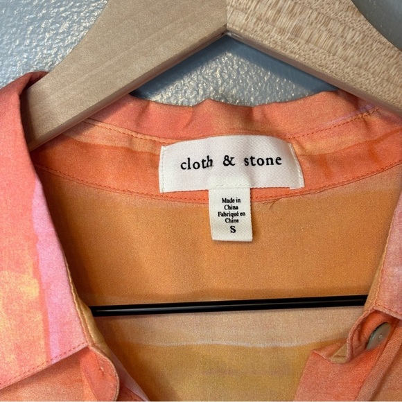 Cloth & Stone Anthropologie Small Orange Stripe Printed Button Down Shirt - Picture 5 of 6